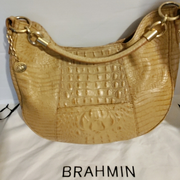 BRAHMIN Carmela Melbourne Hobo Shoulder Bag Croc-Embossed Leather Honey Caramel - Picture 2 of 13
